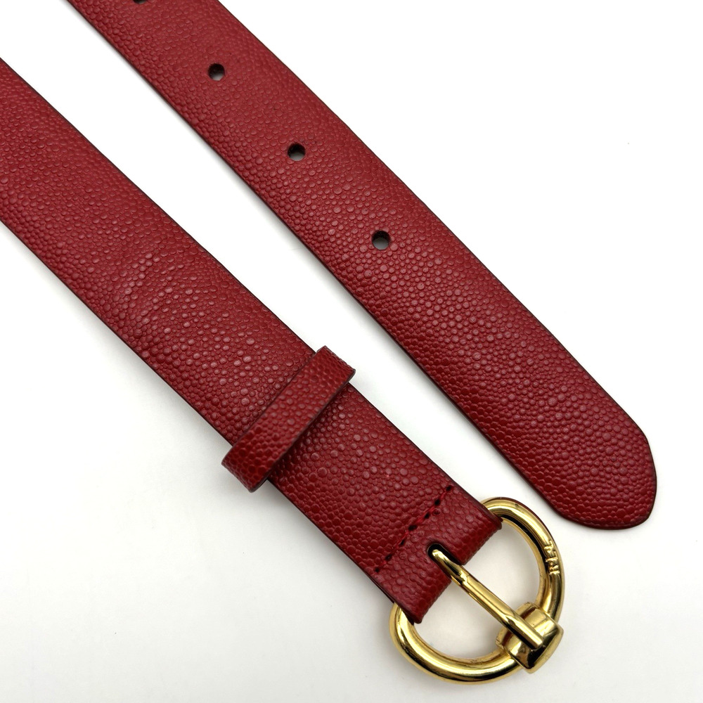 Lauren Ralph Lauren Pebbled Cherry Red Gold-tone Buckle Skinny Belt M 31-35" - Picture 9 of 16